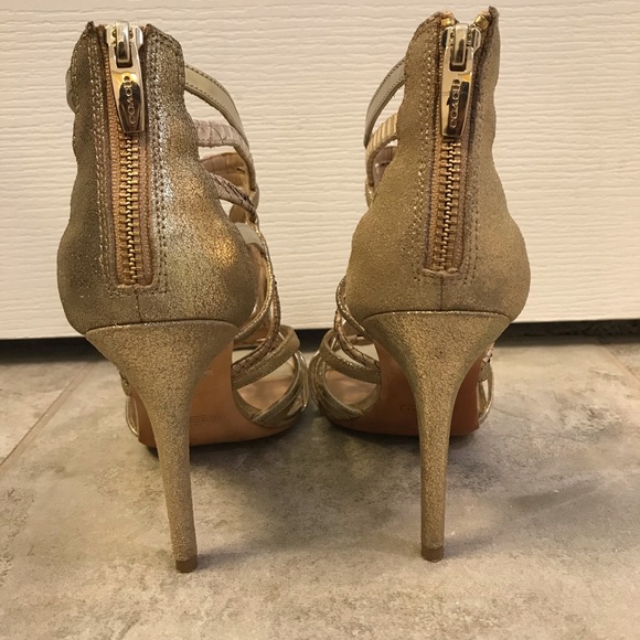 Coach snakeskin gold/beige strappy heels - Picture 5 of 6